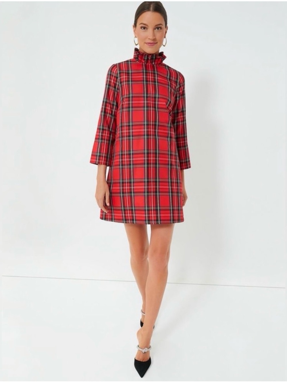 Tuckernuck Red Plaid Ruffle-Neck Shift Dress